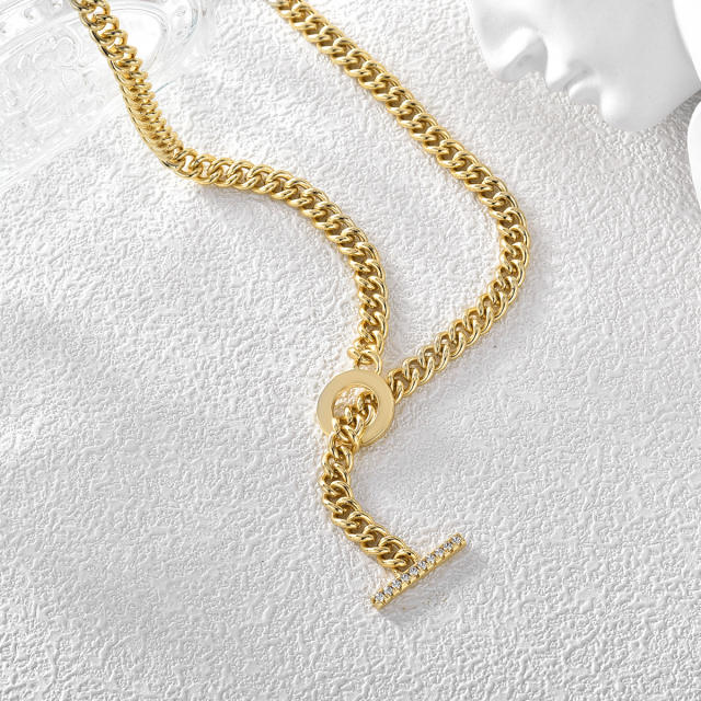 Personality cuban link chain diamond toggle necklace