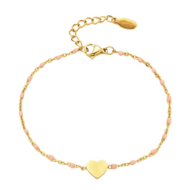 Boho color enamel heart stainless steel bracelet