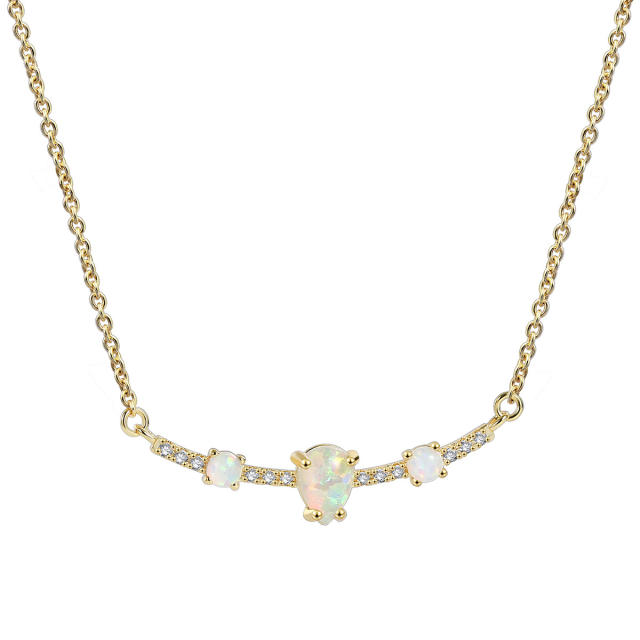 Dainty simple opal stone statement copper necklace for women