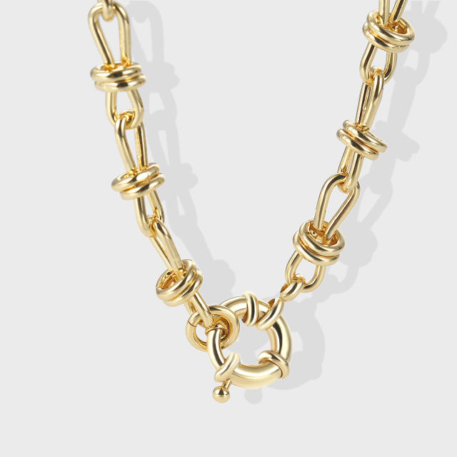 Punk trend gold plated copper chain choker necklace