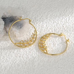 Delicate diamond leaf gold plated copper hoop earrings