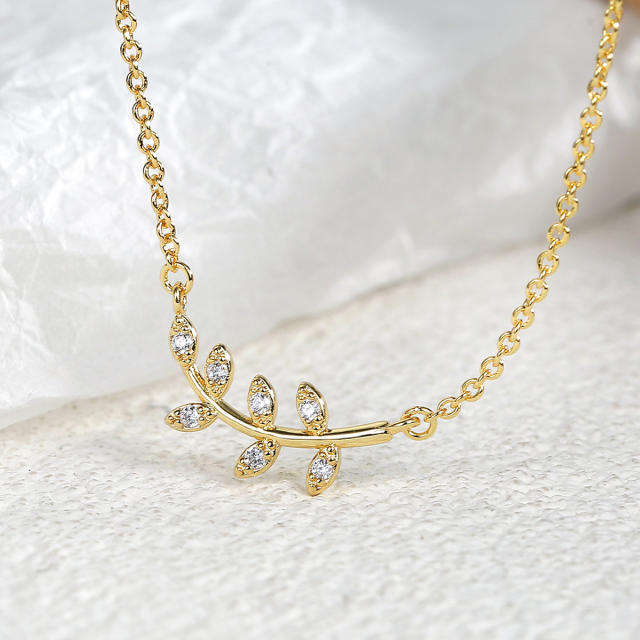 Dainty diamond leaf gold plated copper necklace
