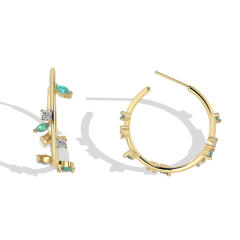 Elegant cubic zircon leaf gold plated copper hoop earrings