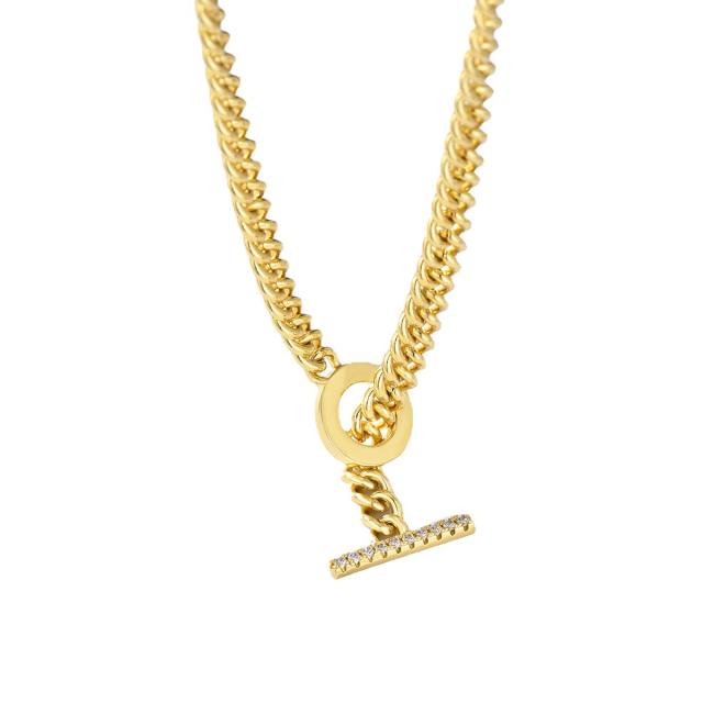 Personality cuban link chain diamond toggle necklace