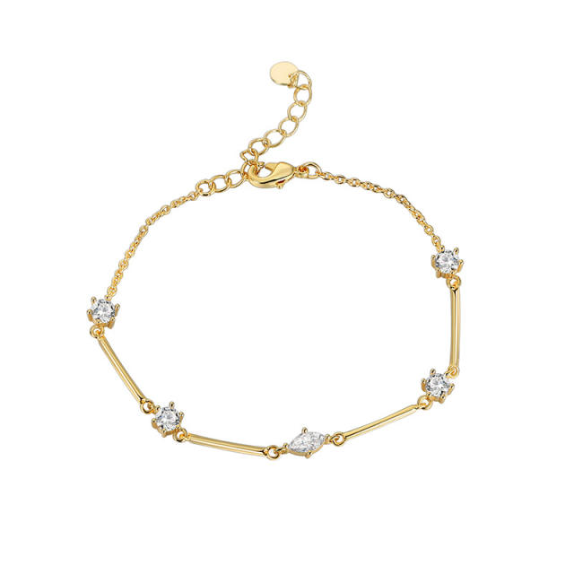 INS simple concise cubic zircon women copper bracelet