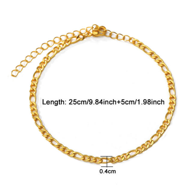 Simple figaro chain cable chain stainless steel anklet