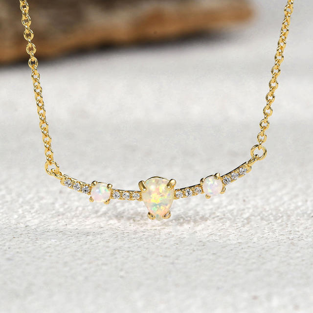 Dainty simple opal stone statement copper necklace for women