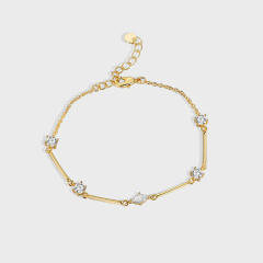 INS simple concise cubic zircon women copper bracelet