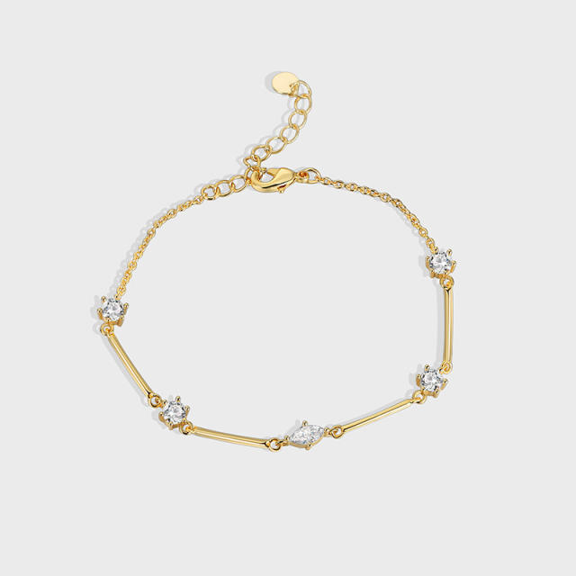 INS simple concise cubic zircon women copper bracelet