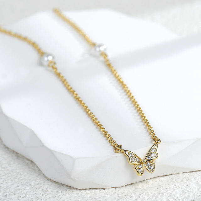 Dainty diamond tiny butterfly easy match necklace for women