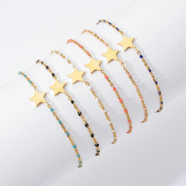 Boho enamel bead stainless steel star bracelet