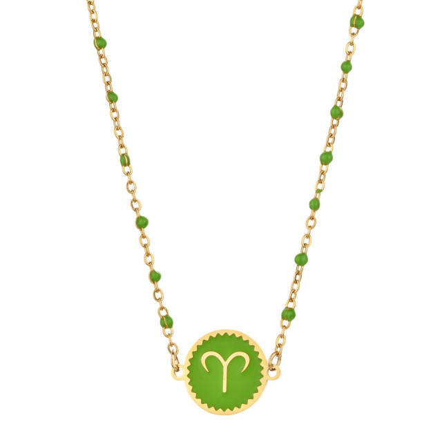 Color enamel zodiac series stainless steel necklace