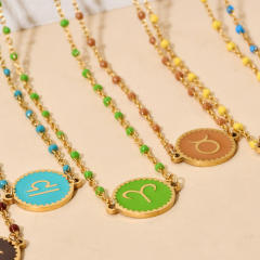 Color enamel zodiac series stainless steel necklace