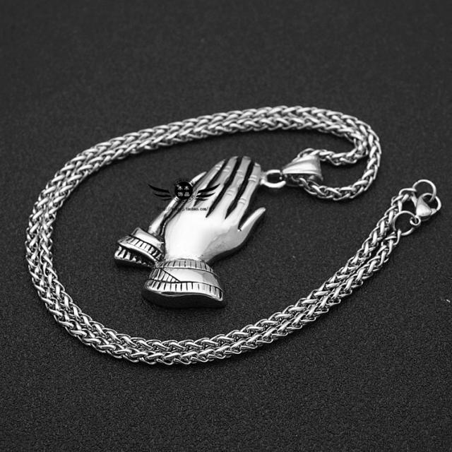 HIPHOP pray hand pendant stainless steel necklace