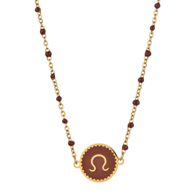 Color enamel zodiac series stainless steel necklace