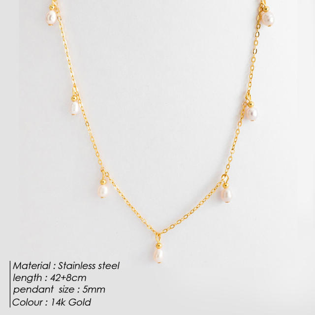 Chic imitation pearl dainty stainless steel necklace