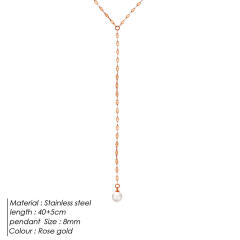 Simple concise pearl pendant stainless steel necklace lariats