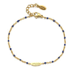 Boho colorful enamel bead tiny leaf stainless steel bracelet