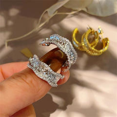 18K real gold plated diamond bold hoop earrings