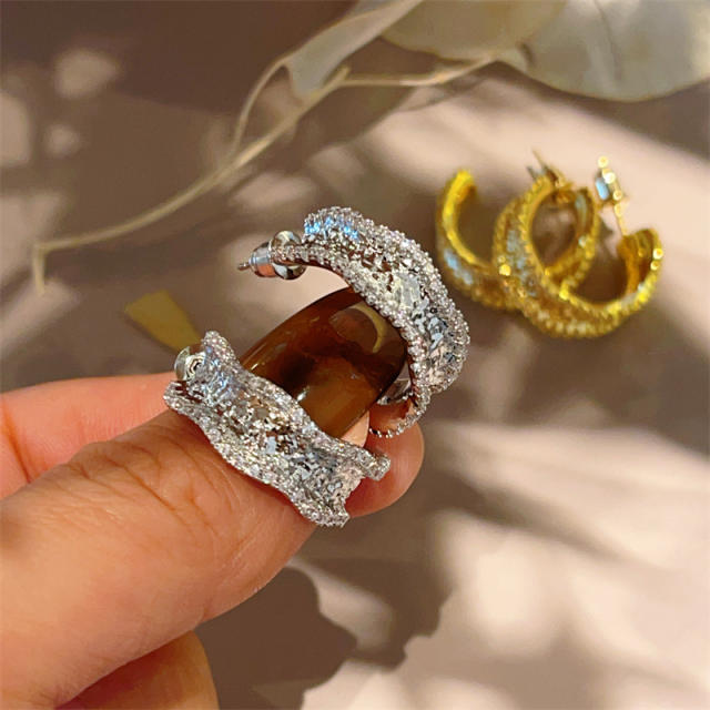 18K real gold plated diamond bold hoop earrings