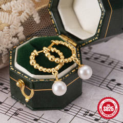 925 sterling silver delicate pearl drop huggie earrings