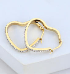 Hot sale diamond hoop heart stainless steel earrings