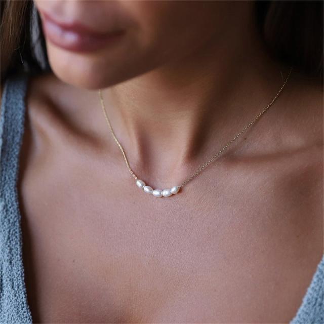 Elegant dainty baroque pearl stainless steel necklace