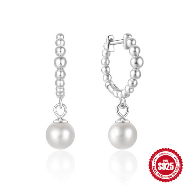 925 sterling silver delicate pearl drop huggie earrings