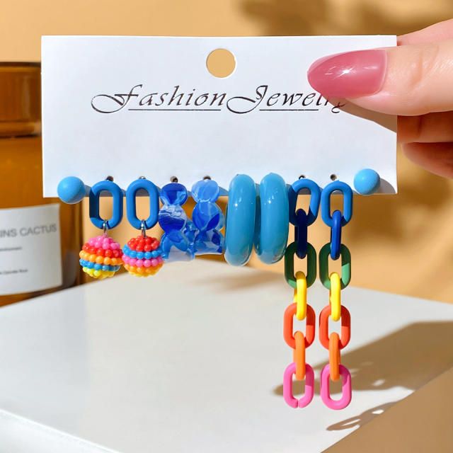 Candy color acrylic hoop earrings set