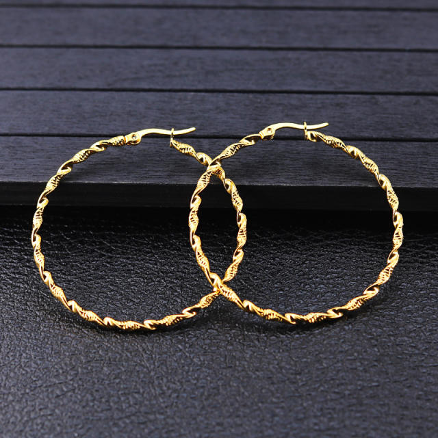 Simple big hoop twisted stainless steel earrings