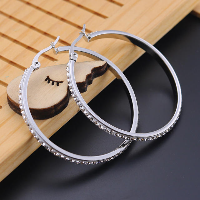 Hot sale diamond hoop heart stainless steel earrings