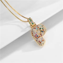 Hiphop rainbow cz initial letter pendant copper necklace