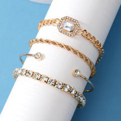 4pcs gold oclor rope chain rhinestone bracelet set