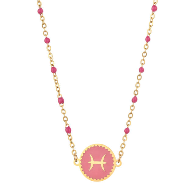 Color enamel zodiac series stainless steel necklace