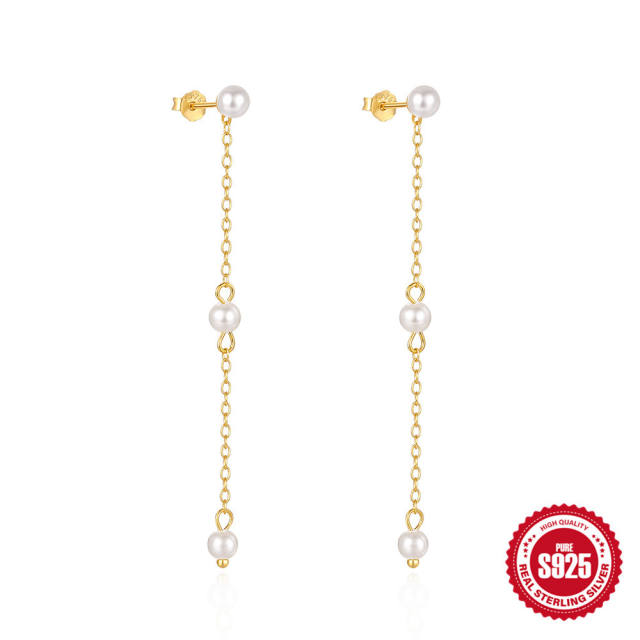 925 sterling silver pearl bead simple elegant earrings