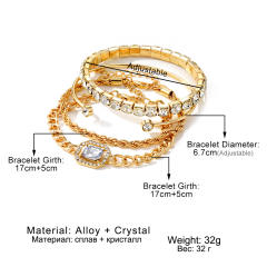 4pcs gold oclor rope chain rhinestone bracelet set