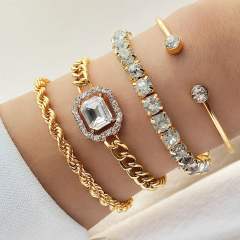 4pcs gold oclor rope chain rhinestone bracelet set