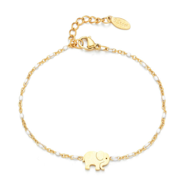 Boho color enamel bead elephant stainless steel bracelet