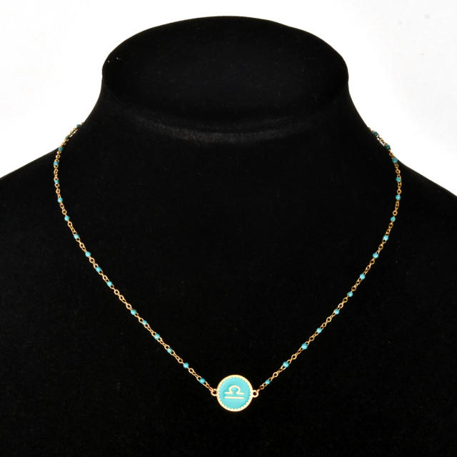 Color enamel zodiac series stainless steel necklace