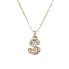 Hiphop rainbow cz initial letter pendant copper necklace