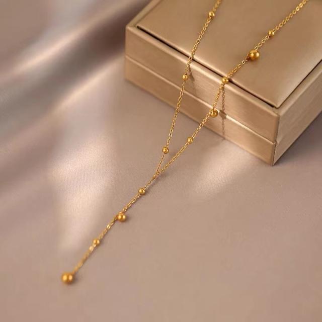 Simple concise ball bead stainless steel necklace lariats
