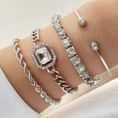 4pcs gold oclor rope chain rhinestone bracelet set