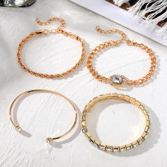 4pcs gold oclor rope chain rhinestone bracelet set