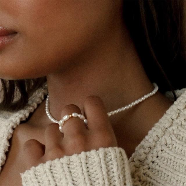 Elegant pearl bead stainless steel bead finger rings