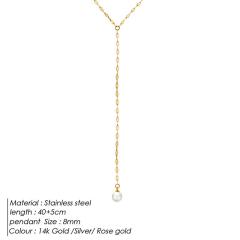 Simple concise pearl pendant stainless steel necklace lariats