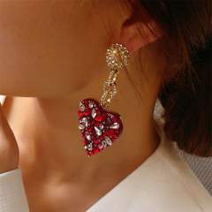 Vintage red rhinestone statement heart dangle earrings