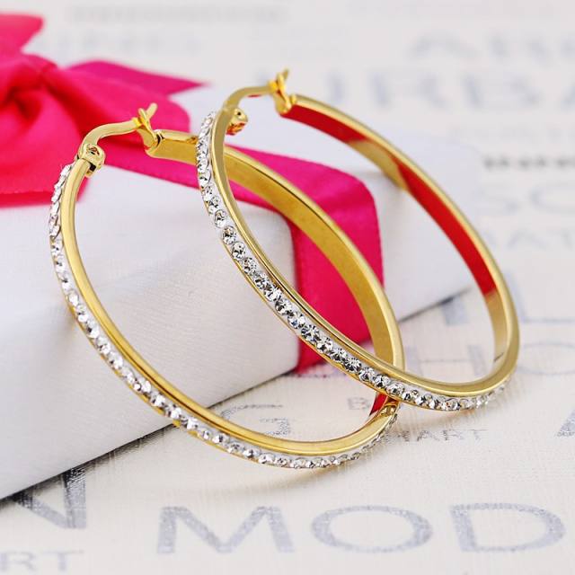 Hot sale diamond hoop heart stainless steel earrings