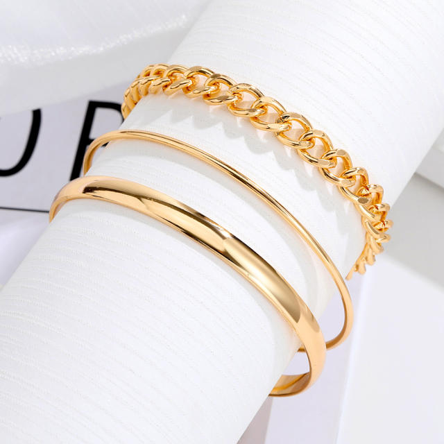 3pcs concise gold chain cuffs bracelet set
