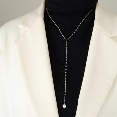 Simple concise pearl pendant stainless steel necklace lariats