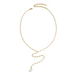 Simple concise pearl pendant stainless steel necklace lariats